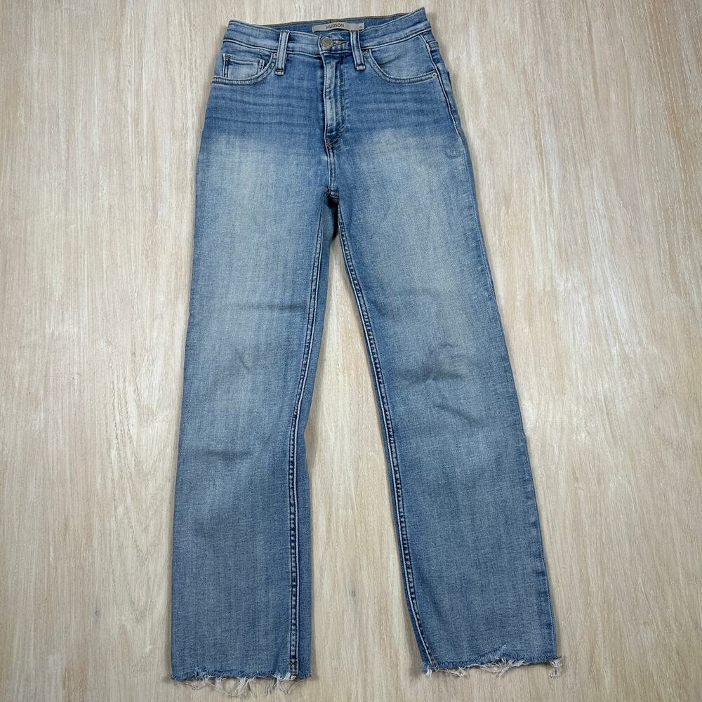 Hudson Blue Stretch Denim Straight Leg Jeans Raw Hem Ankle Premium Casual 23